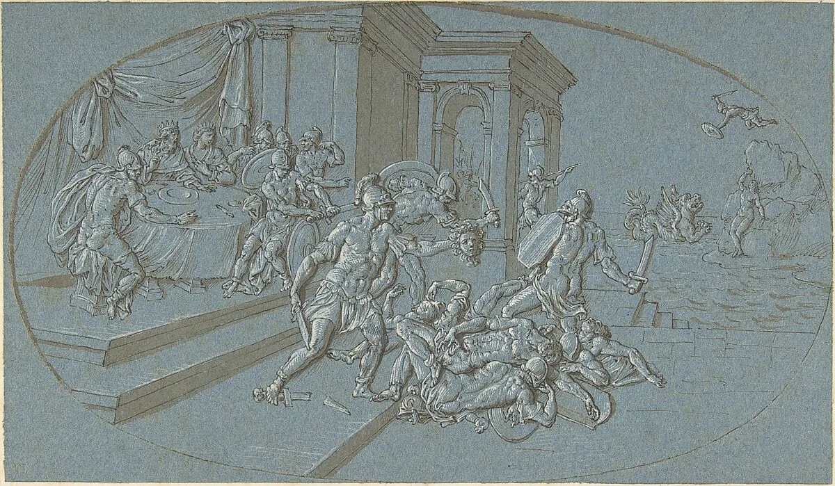 Fight Between Perseus And Phineus in the Palace of Cephus — Peter Paul Rubens|Bernard Picart|Guglielmo della Porta