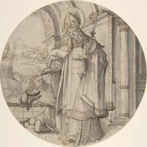 Saintly Prelate Distributing Alms