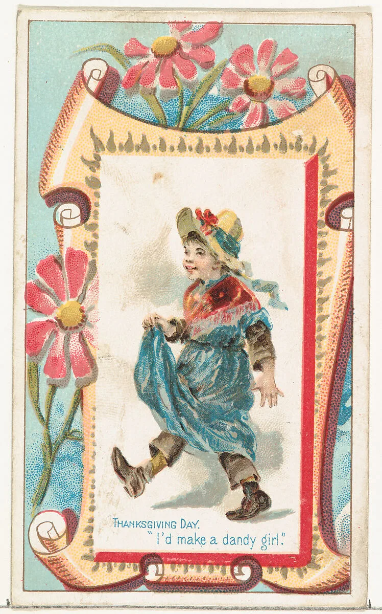 Thanksgiving Day, "I'd make a dandy girl," from the Terrors of America set (N136) issued by Duke Sons & Co. to promote Honest Long Cut Tobacco — W. Duke, Sons & Co.|Knapp & Company