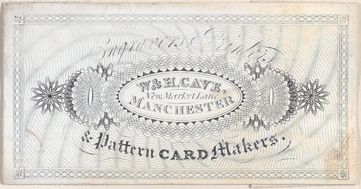Trade card for W&H Cave, Engraver, Printer, and Pattern Card Maker — Anonymous, British, 19th century