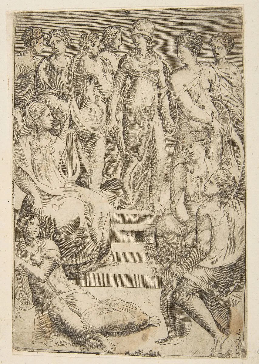Minerva and the Arts and Sciences — Giulio Bonasone|Parmigianino (Girolamo Francesco Maria Mazzola)