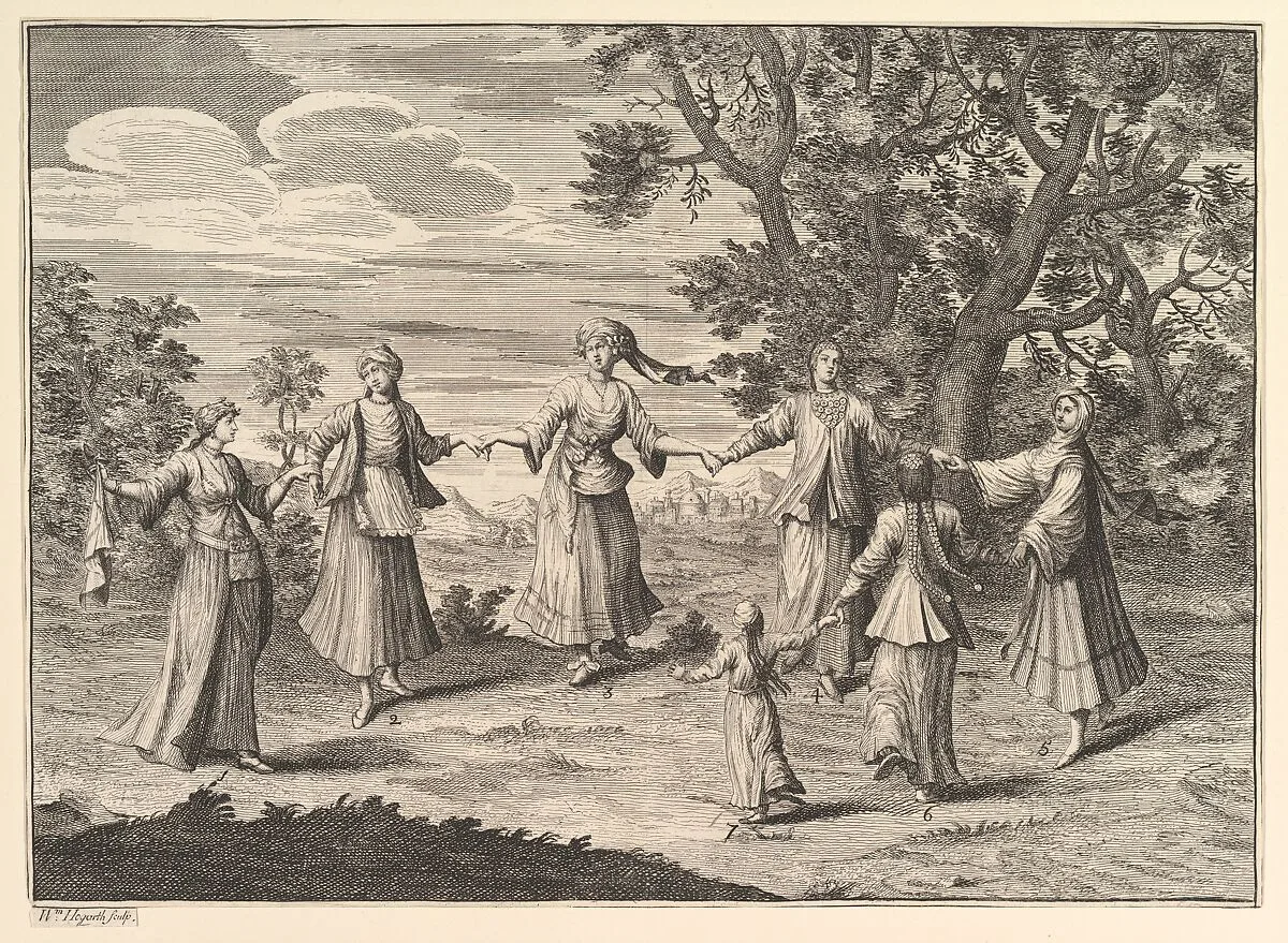 A Native Dance (Aubry de La Mottraye's "Travels throughout Europe, Asia and into Part of Africa...," London, 1724, vol. I, pl. 11) — Jean Baptiste Vanmour|William Hogarth|Aubry de La Mottraye