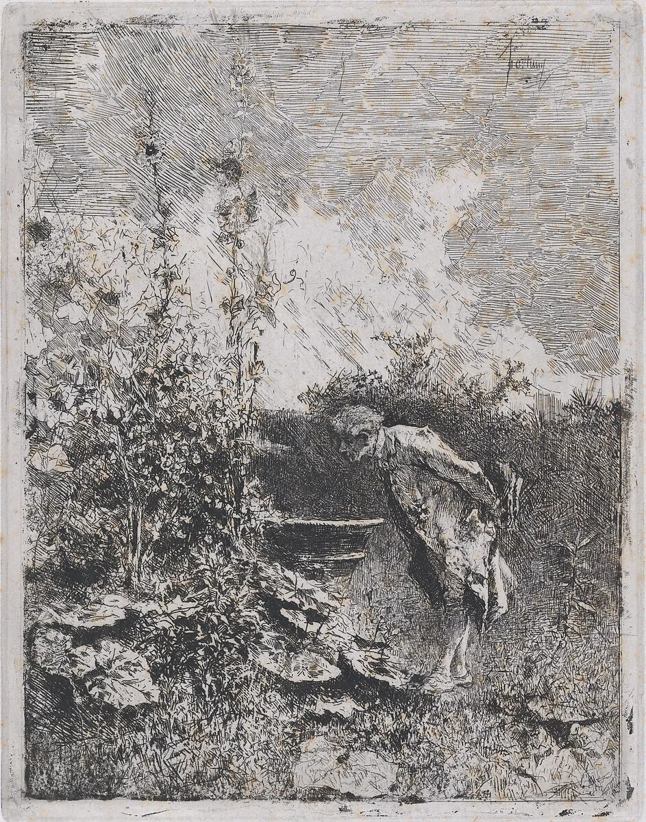 The botanist: a man in a garden examining its contents — Mariano Fortuny, 1838–1874