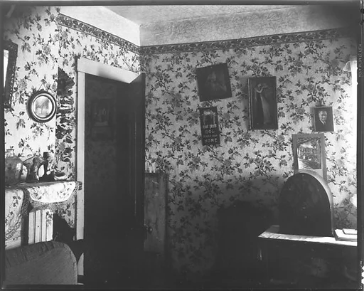 [Interior with Radio, Flower Print Wallpaper, and Picture of Franklin Roosevelt]
