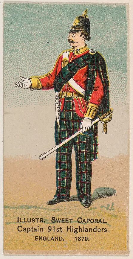 Captain, 91st Highlanders, England, 1879, from the Military Series (N224) issued by Kinney Tobacco Company to promote Sweet Caporal Cigarettes — Kinney Brothers Tobacco Company
