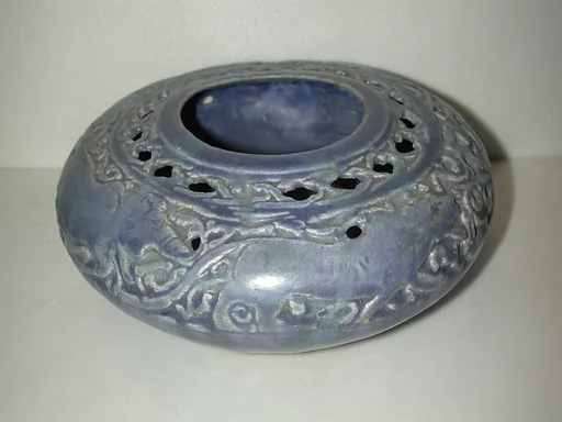 Pierced Blue Pot with Animals and Vegetal Scroll