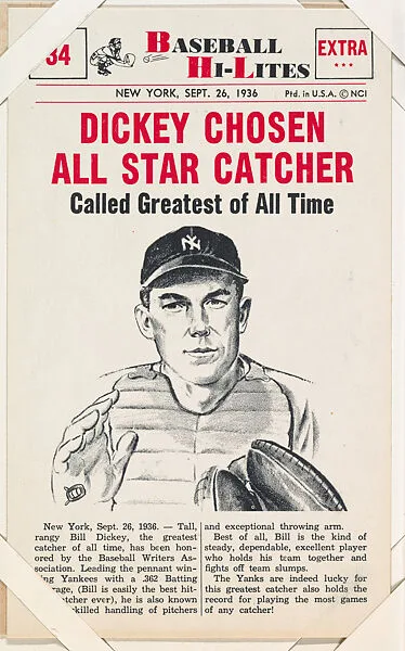 Bill Dickey #34 from Nu-Card Baseball Hi-Lites series (W460) — Nu-Card, Inc.