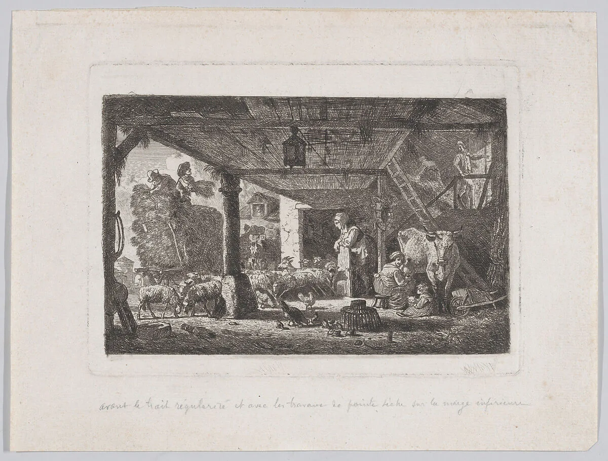Interior of a barn with an unloading haywagon — Jean Louis de Marne (called Demarnette)