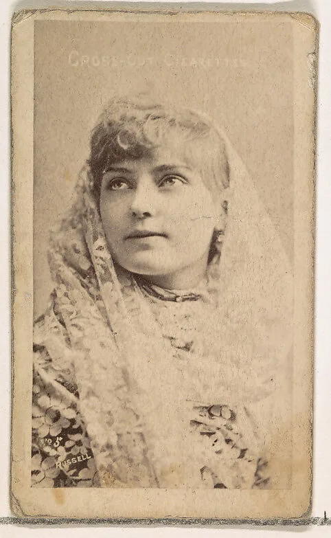 Card Number 5, Lillian Russell, from the Actors and Actresses series (N145-1) issued by Duke Sons & Co. to promote Cross Cut Cigarettes — W. Duke, Sons & Co.