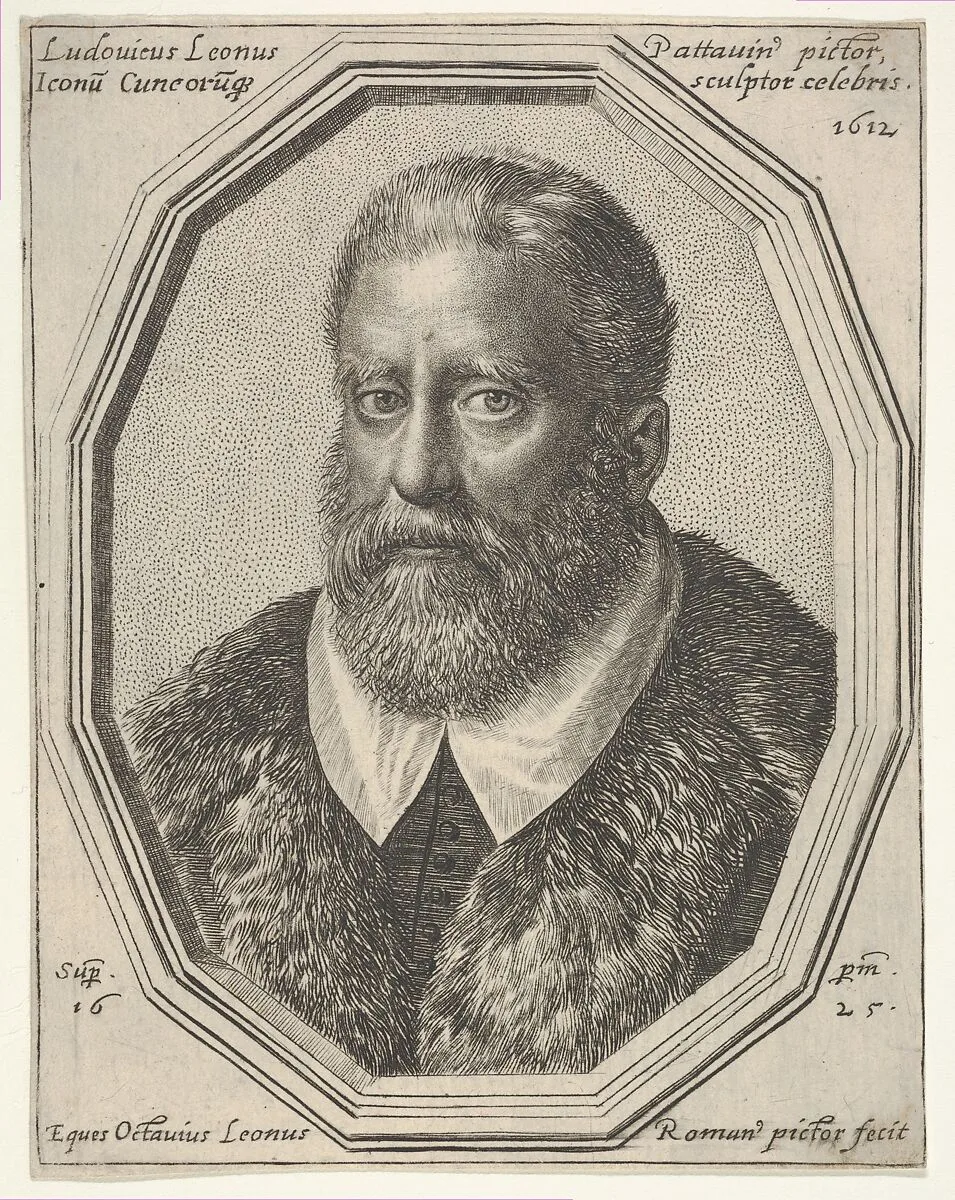 Ludovico Leoni, a bust-length portrait in a twelve-sided frame — Ottavio Leoni (Il Padovano)