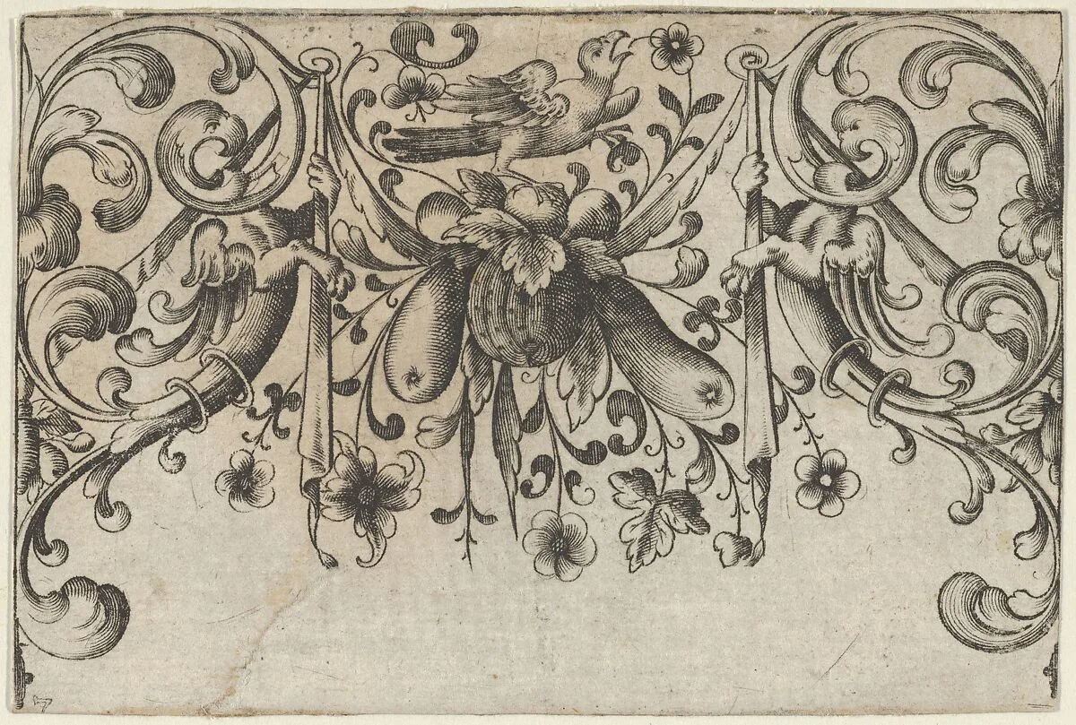 Design for Silverwork with Garlands, Birds, and Grotesque Motifs — Hieronymus Bang