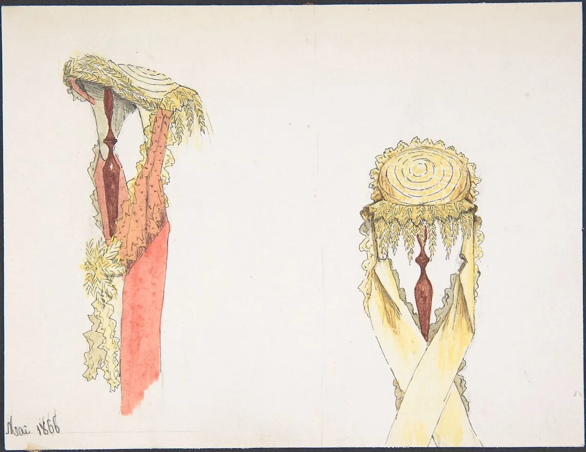 Two Views (Side and Front) of a Hat on a Stand — Auguste Félix