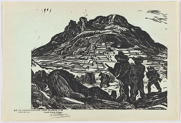 Plate 47: the Constitutionalists taking Zacateca, 23 June 1914, from the portfolio 'Estampas de la revolución Mexicana' (prints of the Mexican Revolution) — Pablo Esteban O'Higgins|Taller de Gráfica Popular