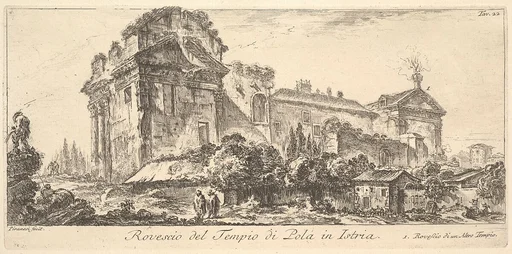 Plate 22: Rear View of the Temple of Pola in Istria. 1. Rear View of another temple. (Rovescio del Tempio di Pola di Istria. 1. Rovescio di un Altro Tempio.), from "Alcune Vedute di Archi Trionfali ed altri monumenti inalzati da Romani parte di quali se veggono in Roma e parte per l'Italia" (Some Views of Triumphal Arches and other monuments erected by the Romans, some of which are in Rome and some elsewhere in Italy)