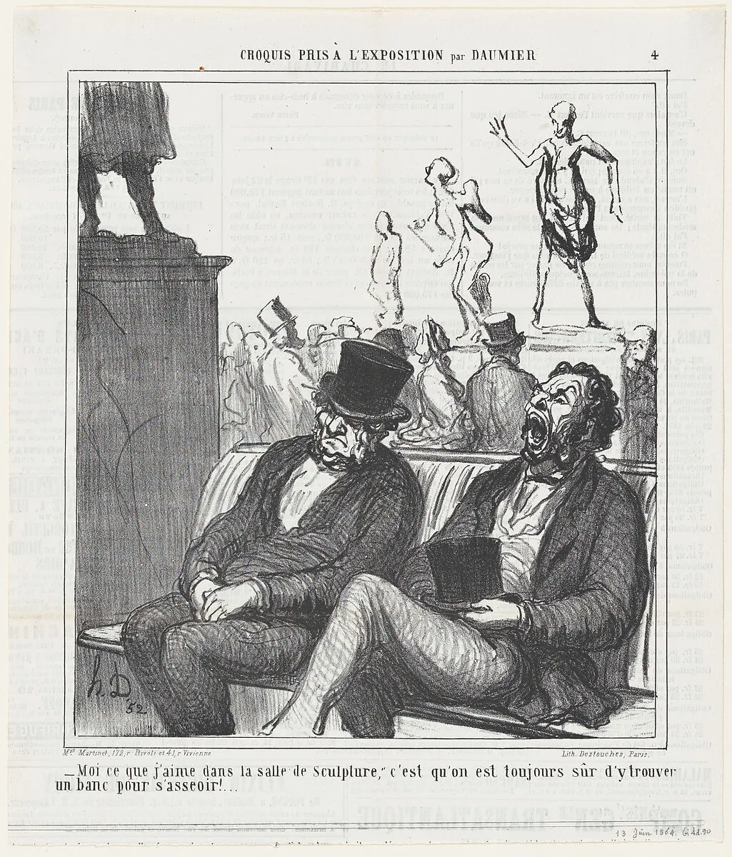 That's what I like about the sculpture room...., from 'Exhibition sketches,' published in Le Charivari, June 13, 1864 — Honoré Daumier|Destouches|Aaron Martinet