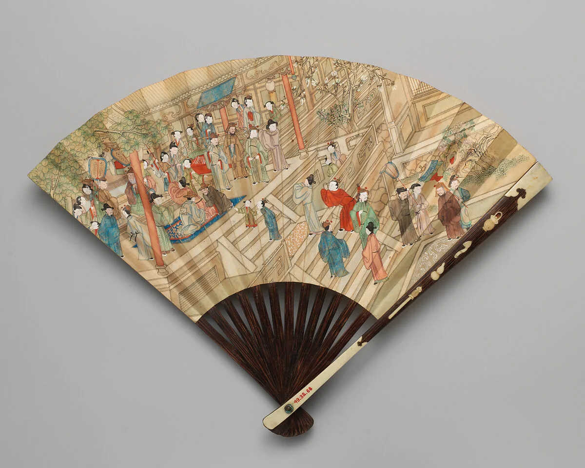 Folding Fan with Scene of an Audience with an Emperor and Empress — Unknown