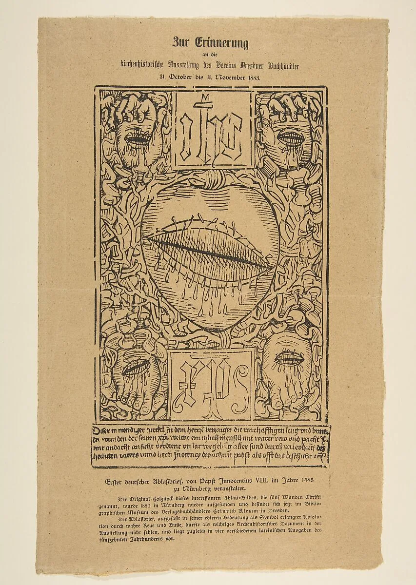 The Sacred Monogram and the Wounds of Christ — Anonymous, German, 15th century