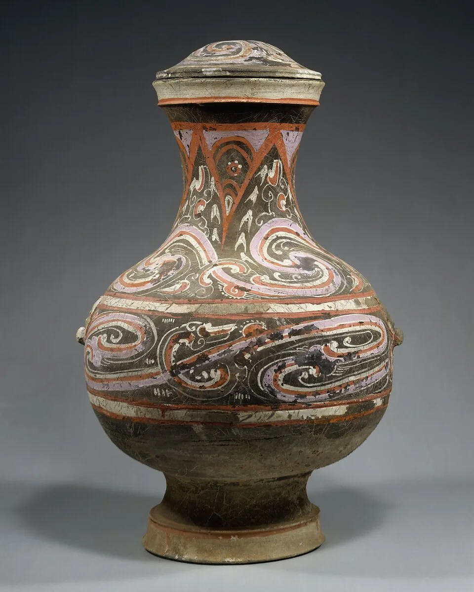 西漢 雲氣紋彩繪陶壺|Covered Jar (Hu) — Unknown