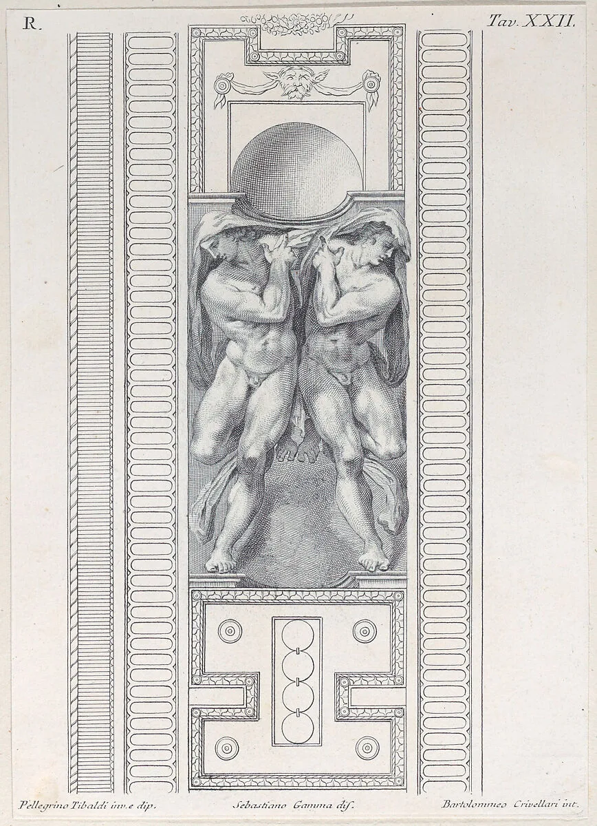 Plate 22: two nude figures wearing veils — Pellegrino Tibaldi|Giampietro Zanotti|Bartolomeo Crivellari|Sebastiano Gamma