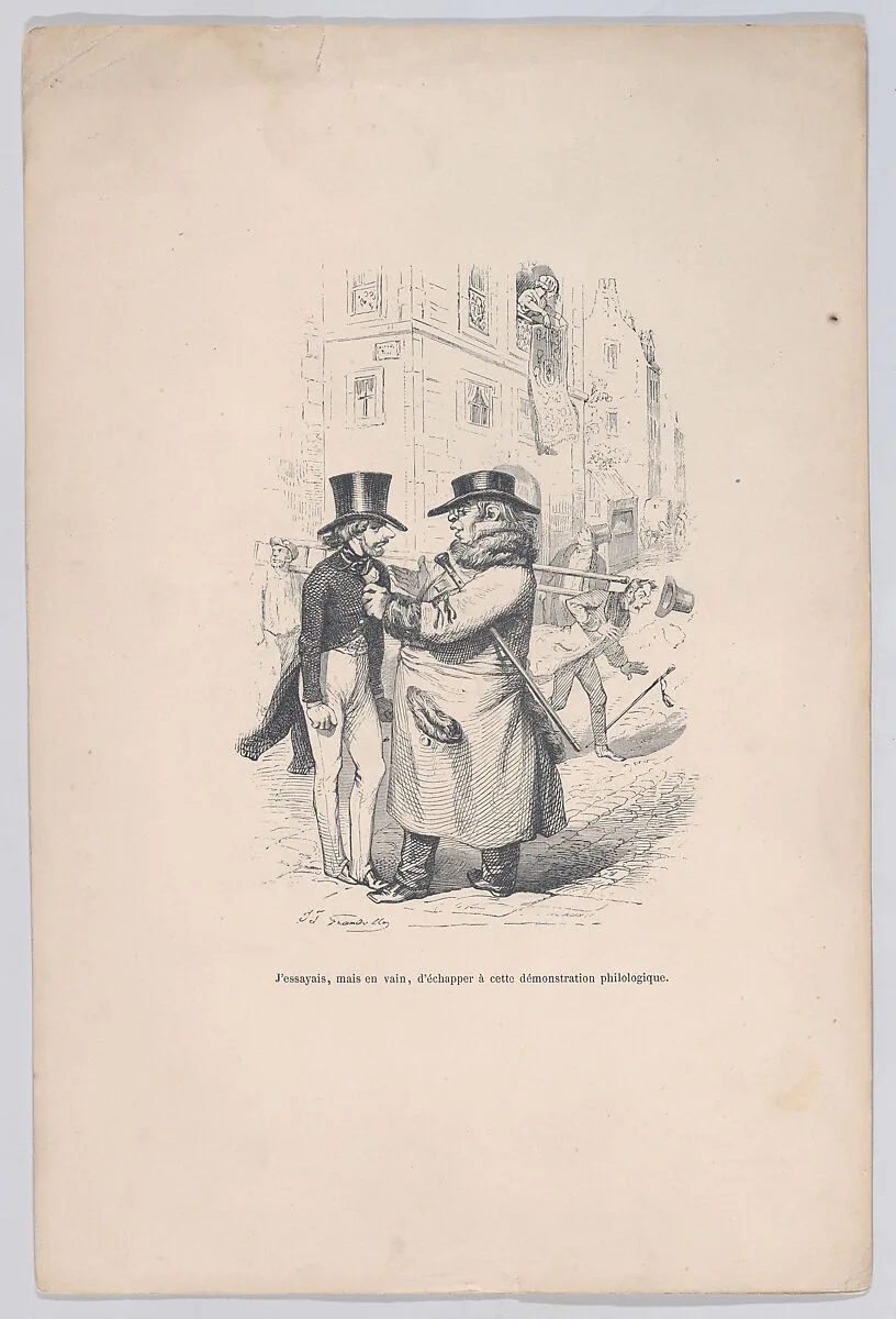 "I tried to escape from this philological discussion." from the Little Miseries of Human Life — Paul-Emile-Daurand Forgues|Henri Fournier|J. J. Grandville