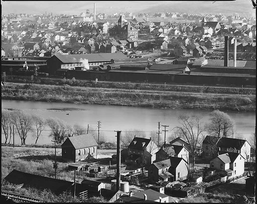 [View of Houses and Factory Buildings on Lehigh River, From Elevated Position, Easton, Pennsylvania]