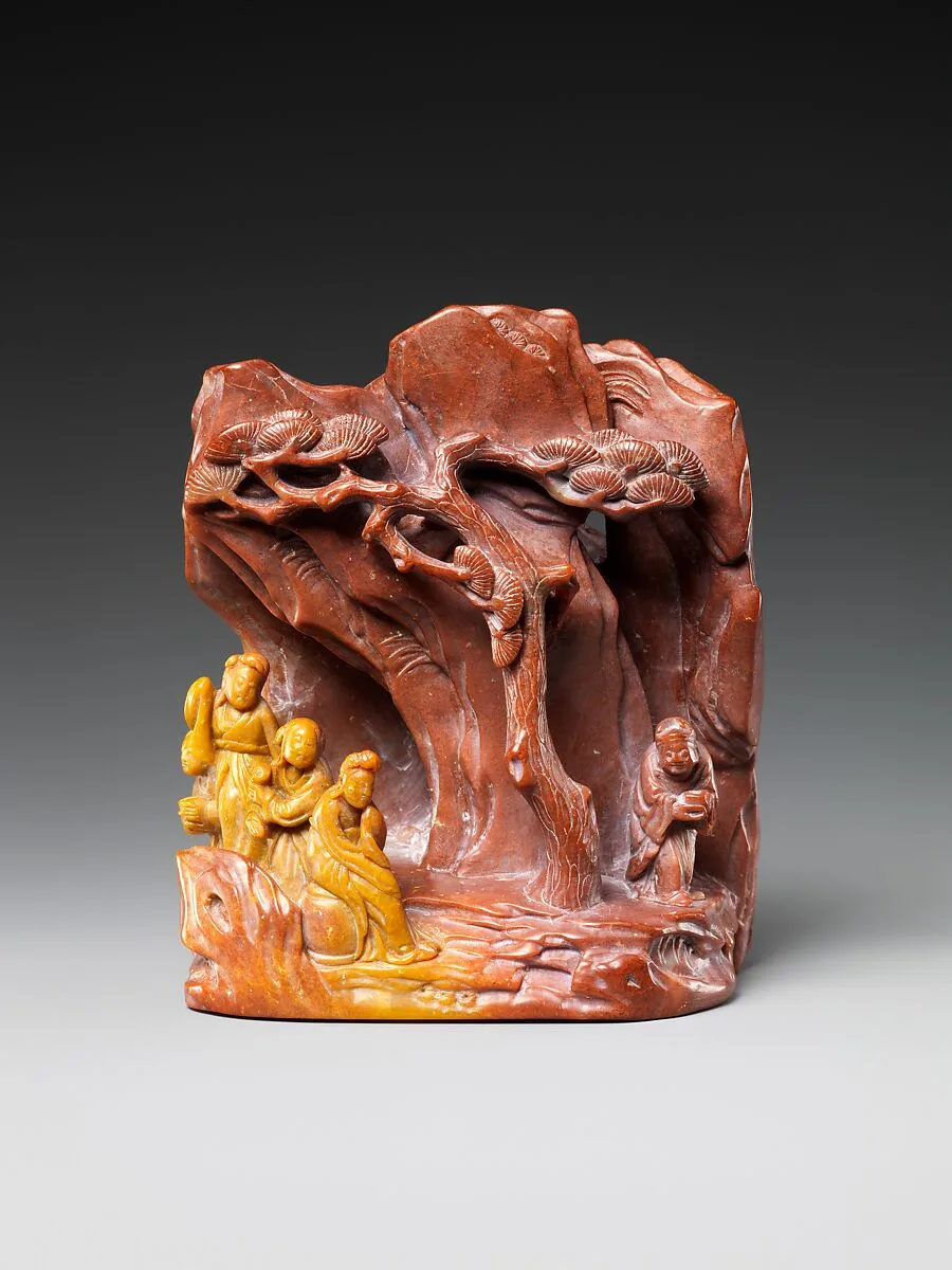 清中期 壽山石雕人物故事山子|Ornament in the form of a mountain with figures — Unknown