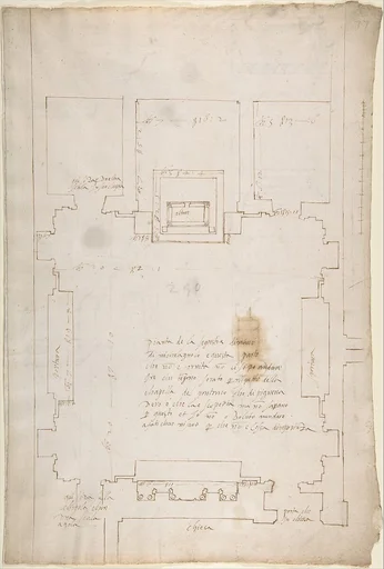 San Lorenzo, New Sacristy, plan (recto) San Lorenzo, New Sacristy, details, elevation and section (verso)