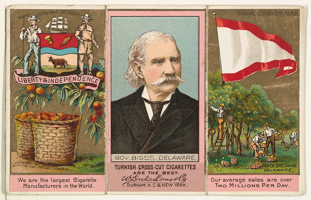 Governor Biggs, Delaware, from "Governors, Arms, Etc." series (N133-1), issued by Duke Sons & Co. — W. Duke, Sons & Co.