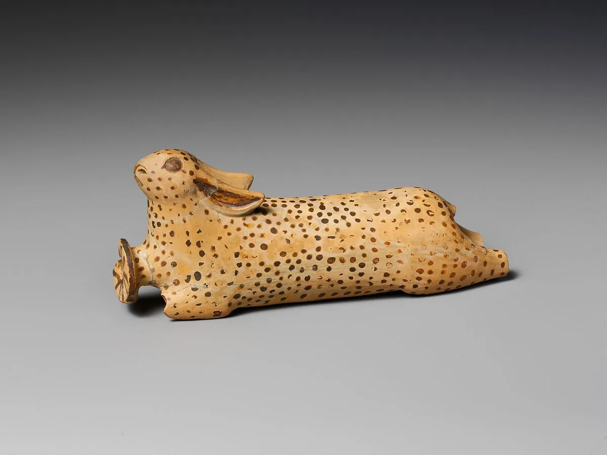 Terracotta alabastron (perfume vase) in the shape of a hare — Unknown