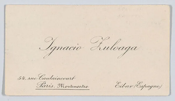 Ignacio Zuloaga, calling card — Ignacio Zuloaga|Anonymous