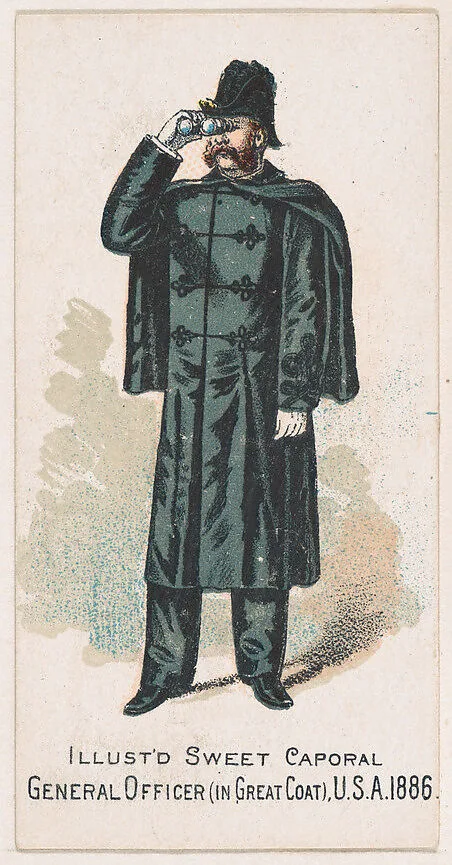 General Officer in Great Coat, United States Army, 1886, from the Military Series (N224) issued by Kinney Tobacco Company to promote Sweet Caporal Cigarettes — Kinney Brothers Tobacco Company
