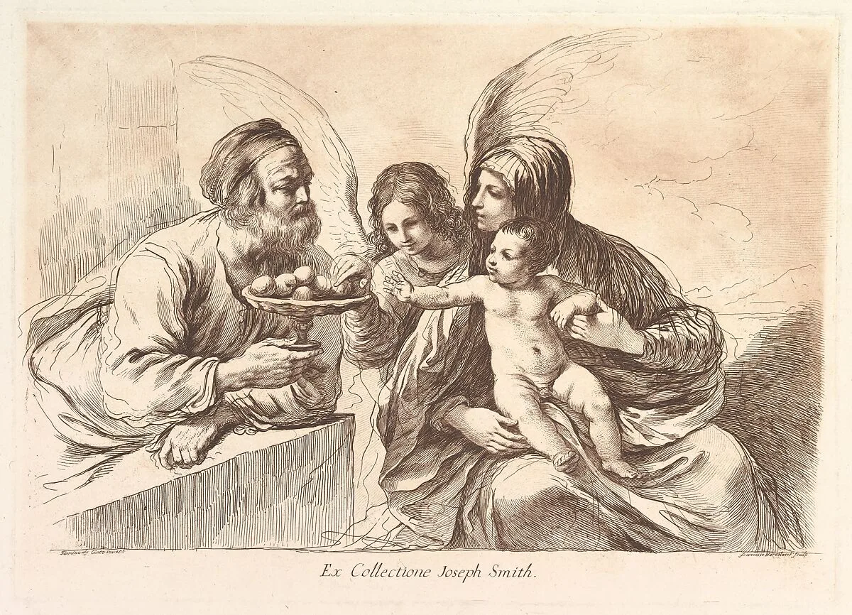 Holy Family with an Angel Who Offers Fruit to the Christ Child: Raccolta di alcuni disegni del Barbieri da Cento detto il Guernico — Guercino (Giovanni Francesco Barbieri)|Francesco Bartolozzi