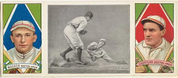 "Close at Third," with C. Wagner and W. Carrigan, from the series Hassan Triple Folders (T202) — Hassan Cigarettes