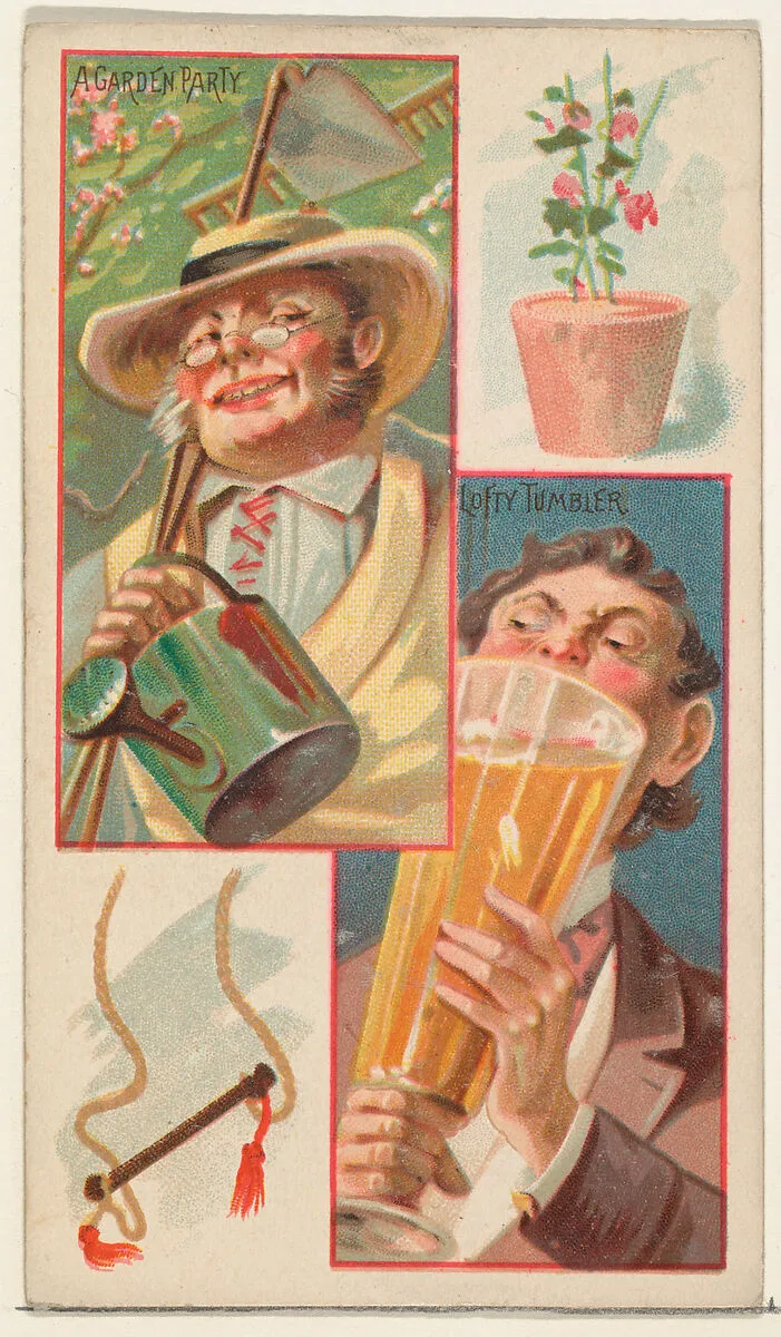 A Garden Party / Lofty Tumbler, from the Jokes series (N118) issued by Duke Sons & Co. to promote Honest Long Cut Tobacco — American Tobacco Company|W. Duke, Sons & Co.|George S. Harris & Sons