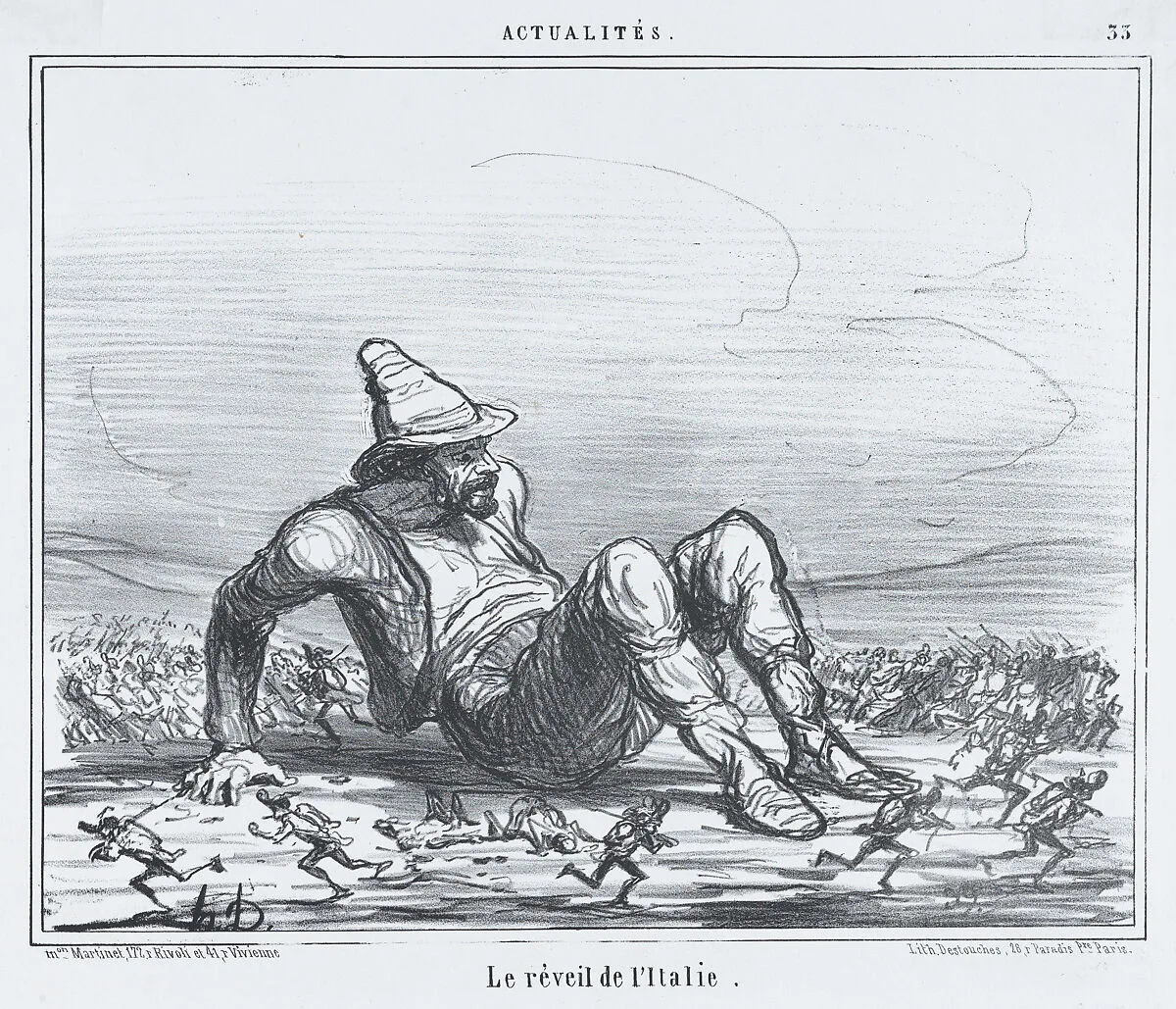 Le réveil de l'Italie, from Actualités, published in Le Charivari, May 7, 1859 — Aaron Martinet|Honoré Daumier|Destouches