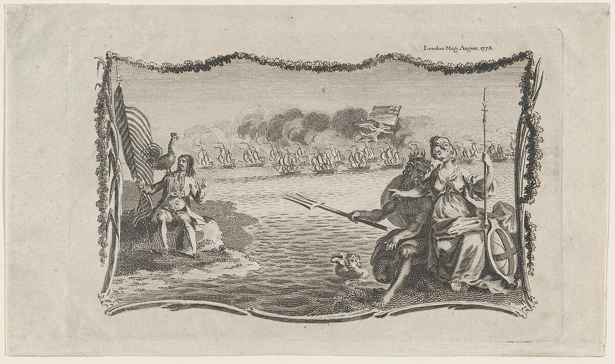 Vignette Showing Britannia, Neptune, France and Sea Battle — Anonymous, British, 18th century
