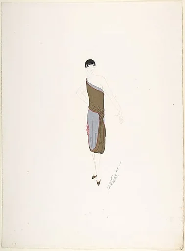 Design for Gold and Silver Dress Knotted at Hip and Trimmed in Red Beads for "Manhattan Mary," Majestic Theater, New York
