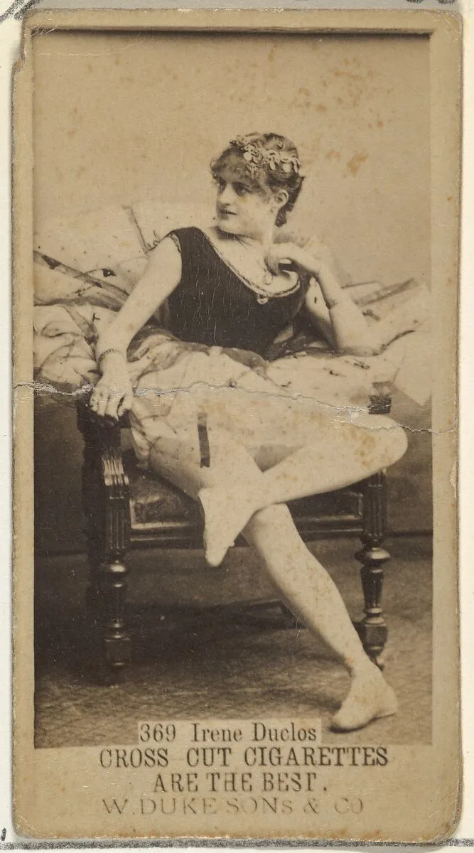 Card Number 369, Irene Duclos, from the Actors and Actresses series (N145-3) issued by Duke Sons & Co. to promote Cross Cut Cigarettes — W. Duke, Sons & Co.