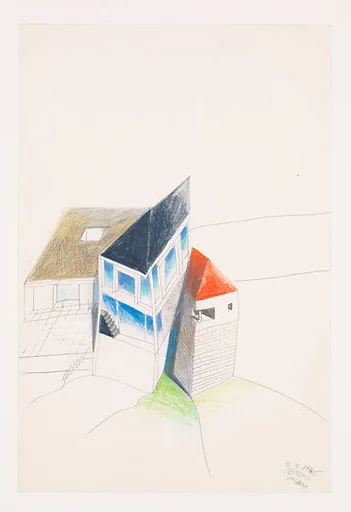 Second Design Concept After Visiting Site, September, 1986: Perspective, Daniel Wolf Residence, Ridgway, Colorado