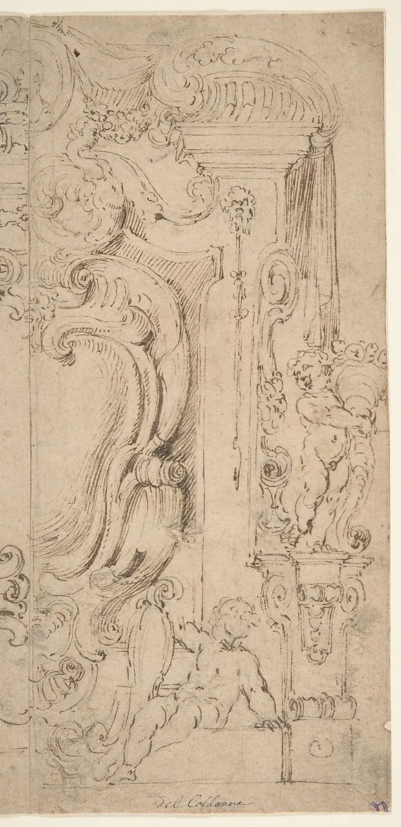 Right and Part of the Left Half of a Design for a Cartouche — Michelangelo Colonna