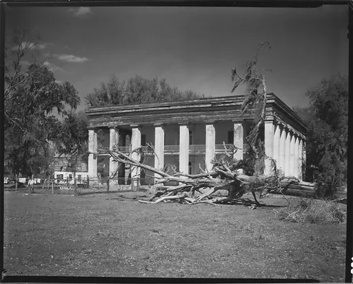 [Belle Helene Plantation House with Uprooted Tree in Foreground, Louisiana]