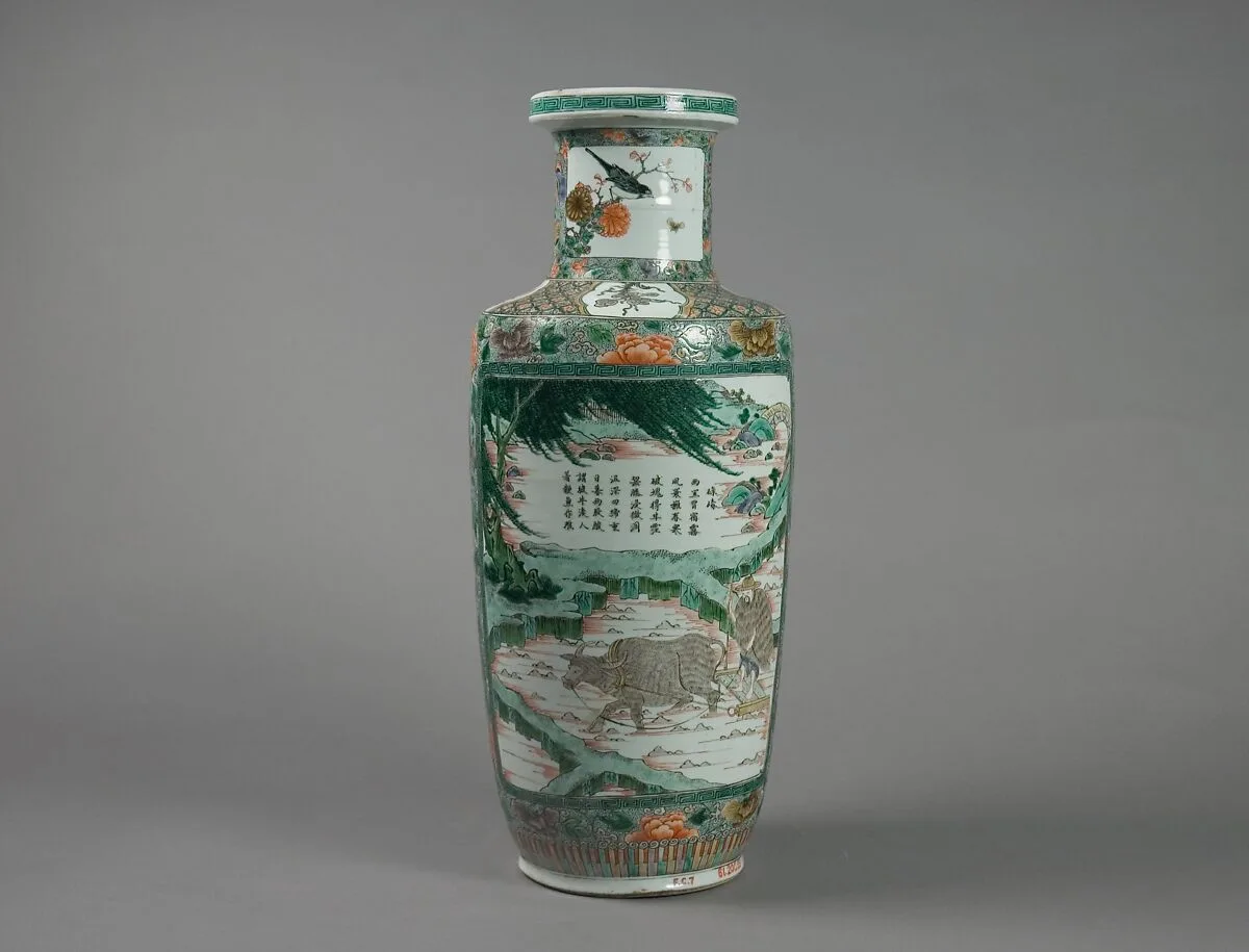 清康熙 景德鎮窯耕織圖瓶|Vase with scenes and poems from Farming and Weaving — Unknown