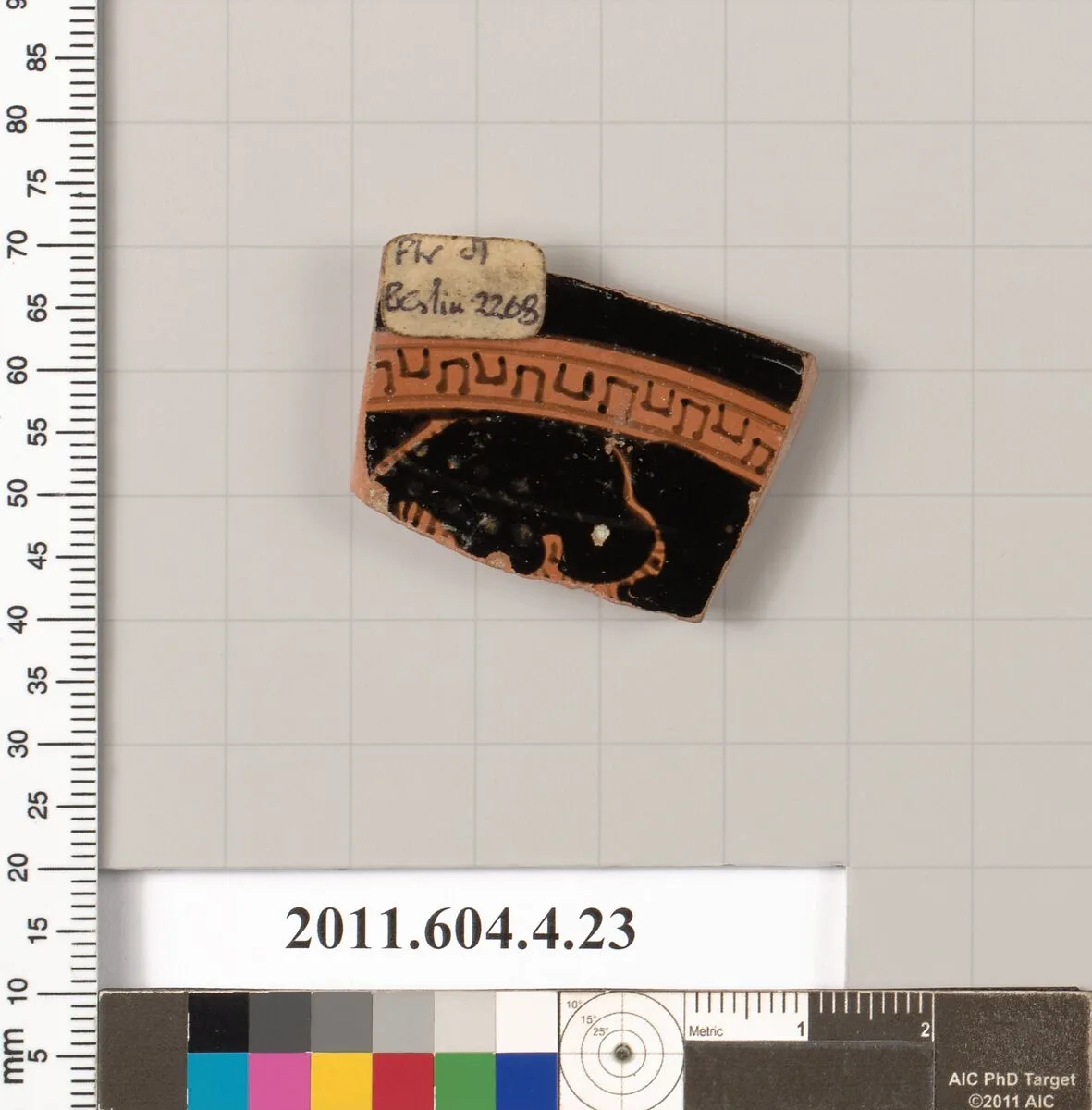 Terracotta fragment of a kylix (drinking cup) — Painter of Berlin 2268