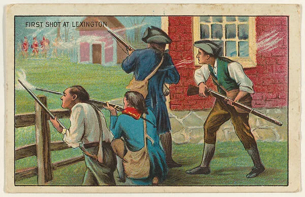 First Shot at Lexington, from the "Historical Events" series (T70), issued with Hoffman House Magnums Cigars, Flexo Giants Little Cigars, Buffo Little Cigars, and Just Suits Cut Plug — Unknown