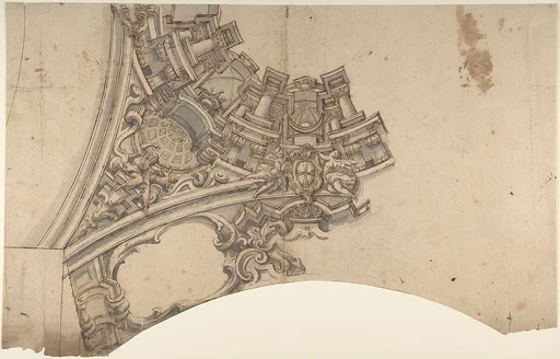 Design for a Part of a Painted Vaulted Ceiling with a Coat of Arms in Form of a Cross