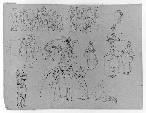 Sketches of Friezes and Groups of Figures in Three Tiers, Some Antique, Some 16th and 17th Century Genre (from Sketchbook)