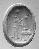 Stamp seal (octagonal pyramid) with cultic scene — Unknown