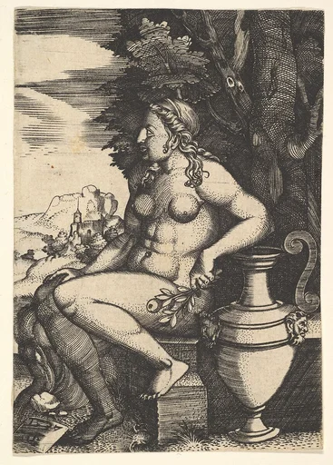 Seated nude next to a vase