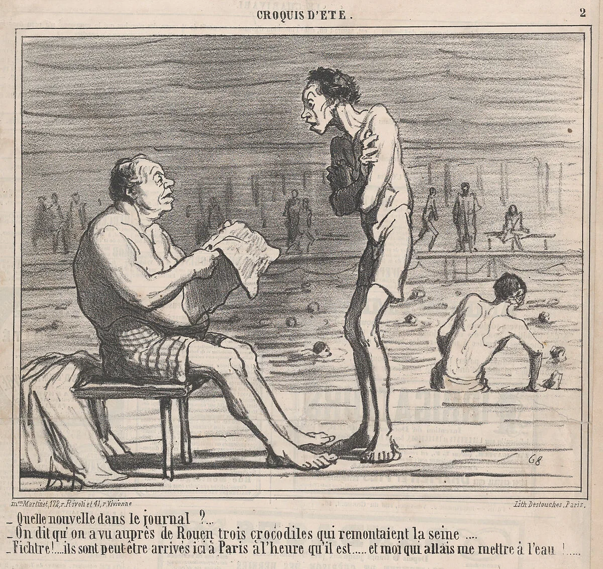 Quelle nouvelle dans le journal?...., from Croquis d'Été, published in Le Charivari, August 5, 1859 — Destouches|Honoré Daumier|Aaron Martinet