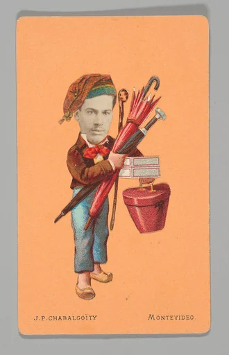 [Photo Collage: Man Carrying Umbrellas]